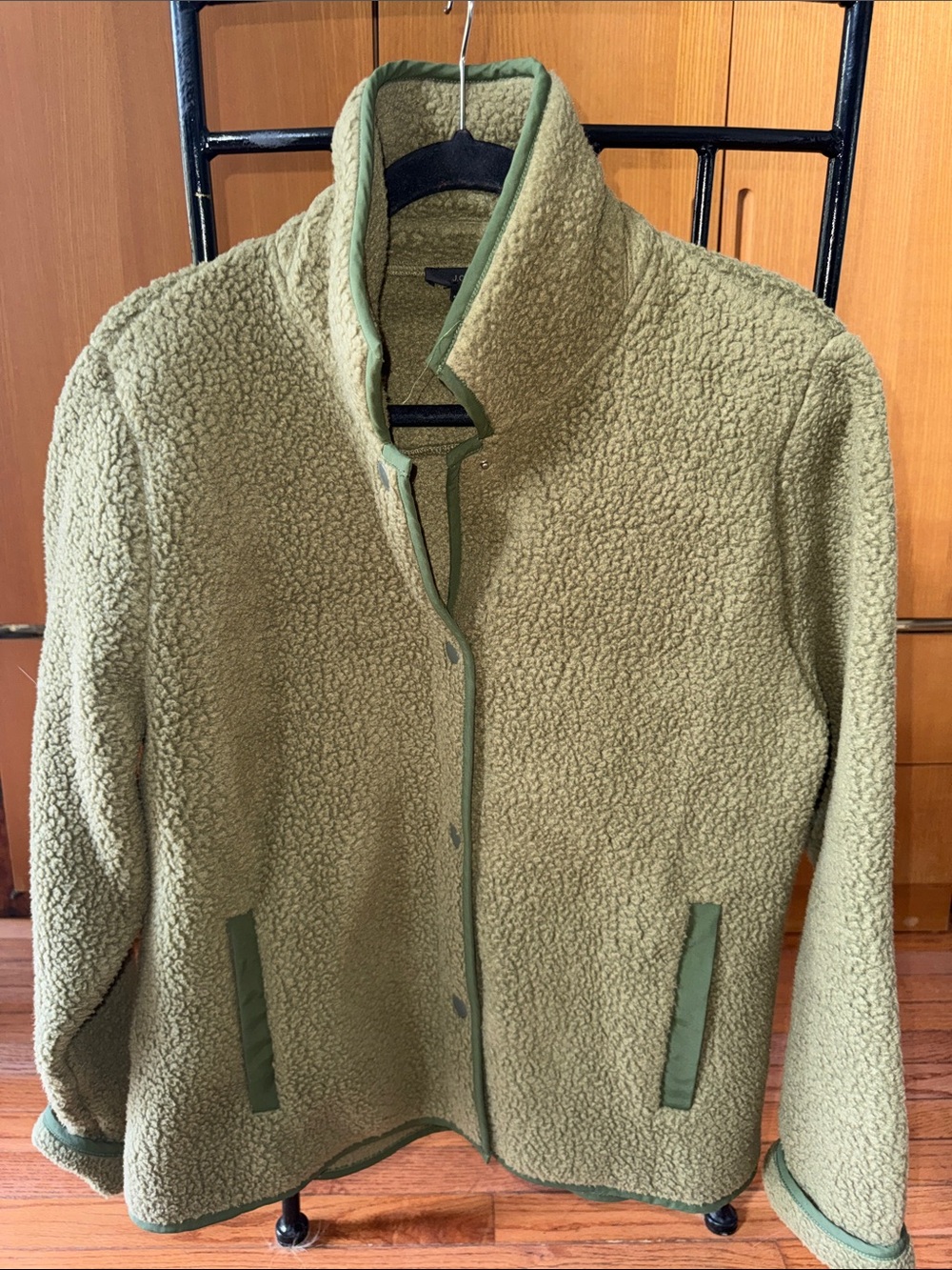 J. Crew Olive Teddy Jacket with Contrast Trim